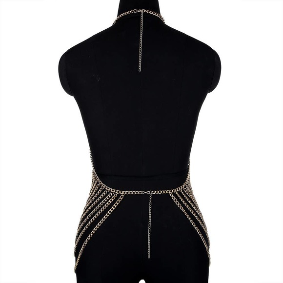 Sexy Top Halter Body Chain Jewelry Multi Layered Gold Statement Necklace - Picture 8 of 8